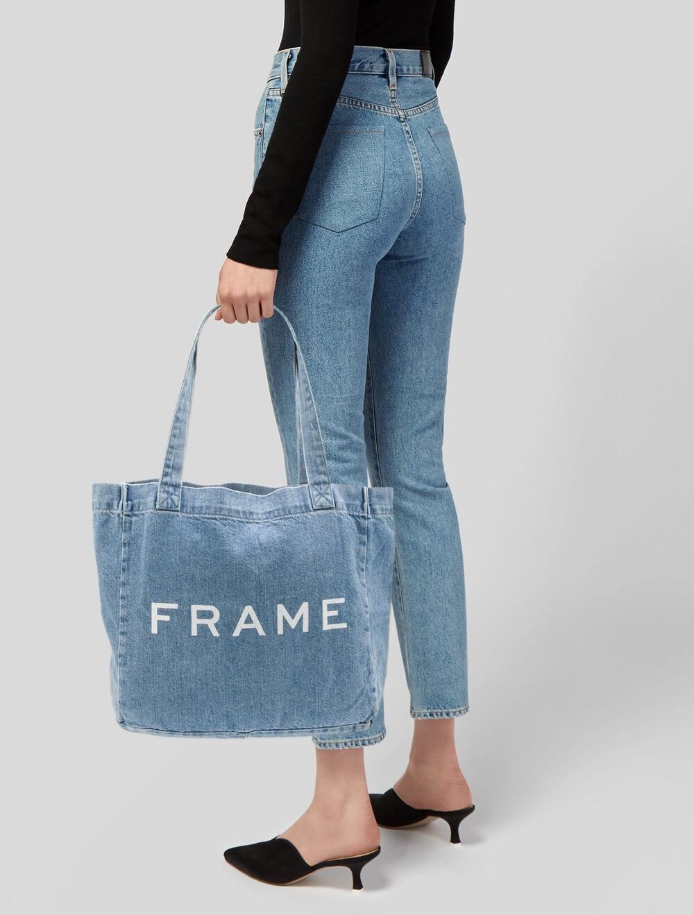 Frame logo denim tote bag